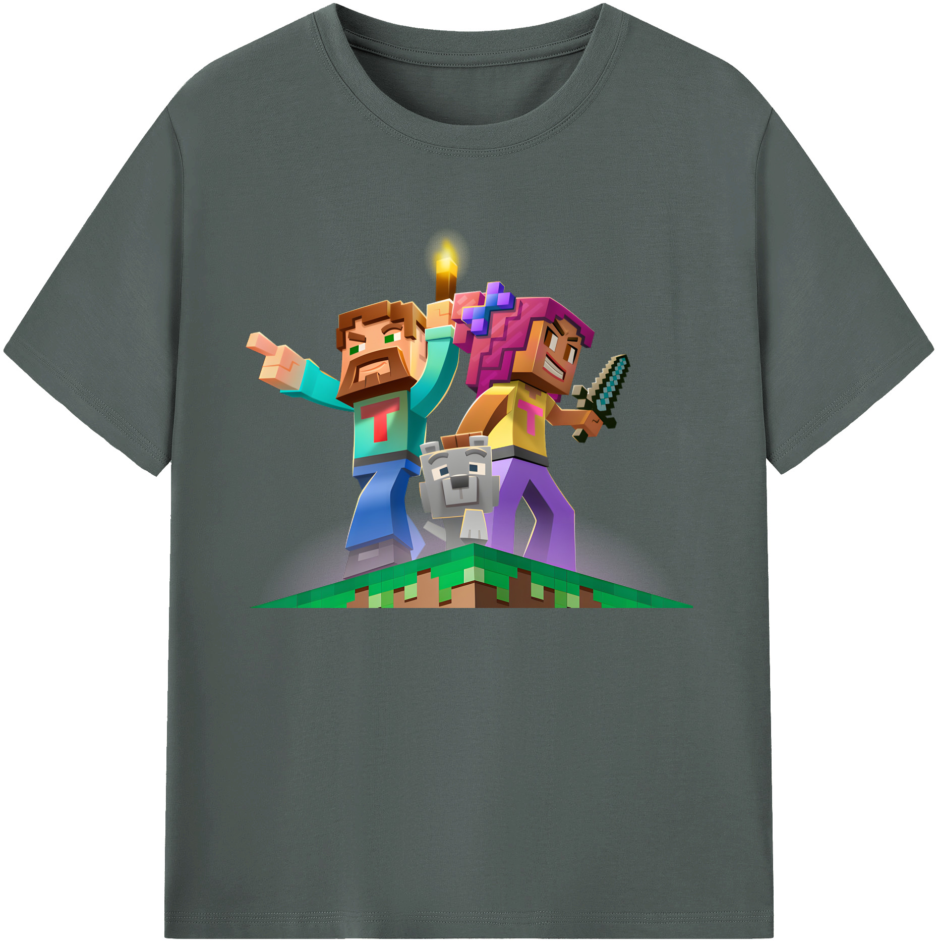 （画像用） マインクラフト ブロックの世界 Minecraft MC Block world 綿100％ メンズ半袖Tシャツ｜肌触りやわらか＆通気性
